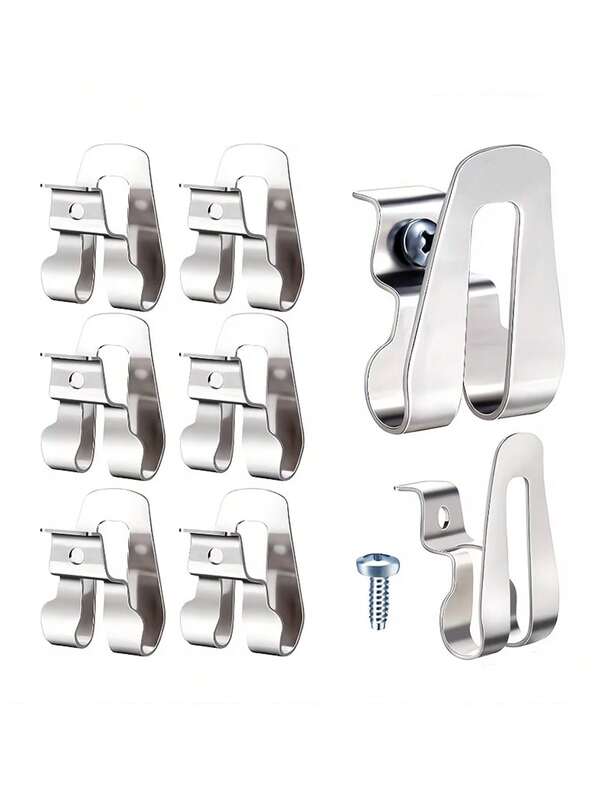 1 Set Isi 6 Buah, 3 Kait + 3 Sekrup, Kait Klip Sabuk Stainless Steel, Tempat Penyimpanan Perkakas Listrik Logam Anti Karat, Penyimpanan Perkakas Listrik