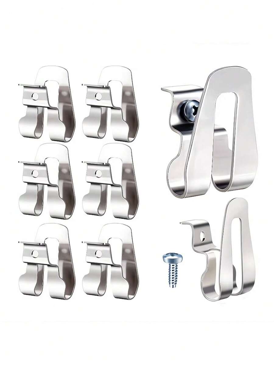 1 Set Of 6 Pieces, 3 Hooks + 3 Screws, Stainless Steel Belt Clip Hooks, Rust-Proof Metal Power Tool Holder, Power Tool Storage - Silver - View 1