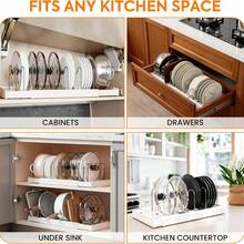 Expandable Pot And Pan Storage Rack, Telescopic Pot Lid Organizer, Kitchen Accessory, Used For Storing Pots, Pans, Lids, Plates And Cutting Boards, Suitable For Kitchen Countertop Or Cabinet Interior - White - View 5