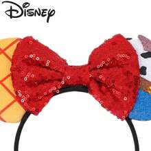 Disney Woody & Minnie Mouse Ear Headband, Red Sequin Bow With Denim Elements, Versatile Hair Accessory For Theme Park Travel And Photos - View 6