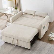 [Sofa Bed With Reclining Function] Two-Seater Folding Sofa Bed, Extendable Design, Simple And Modern Style, Three-Position Adjustable Backrest, Breathable Cotton And Linen Fabric. - Beige - View 5
