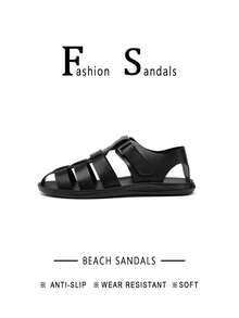 2026 Nuevas sandalias cerradas con protección de dedos para hombres, uso casual & de desplazamiento - todo negro - Ver 2