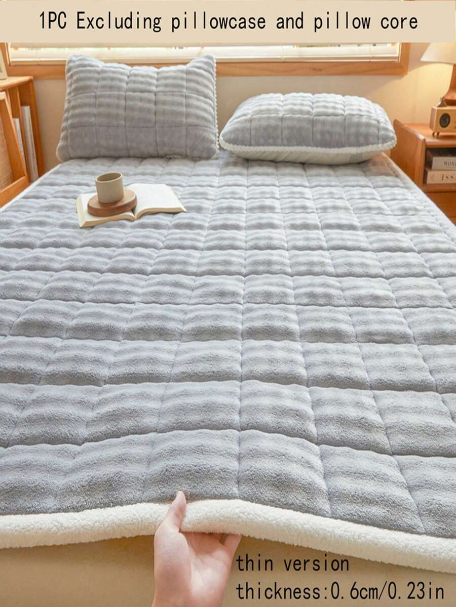 1pc Grey Quilted Mattress Protector, Soft Taffeta Dark Grey Mattress Cover, Minimalist Bedding, 4-Corner Elastic Strap Design, Also Suitable For Spring Mattress Use, Foldable Storage, Easy To Care, All-Season Use