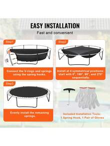 Trampoline Jumping Fits 12ft Frame, Universal Jumping 12ft Round Trampoline, Reinforce Resistant With Spring Durable V-Rings, Fit 5.5" Spring Length - 12 Inch + 72 V-rings - View 8