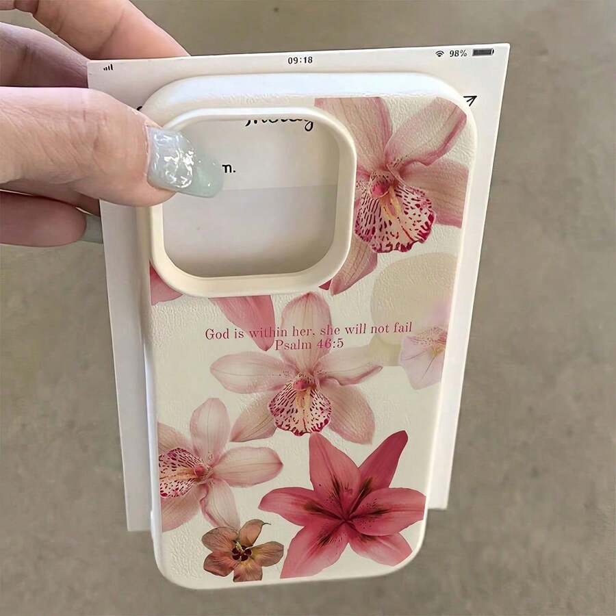 Flower 1pc White Litchi Texture Matte Minimalist Lens Protection Phone Case With Plum Blossom Pattern, Suitable For  16 Pro Max, 17/16/15/14 Plus, 13/12/11, Air, And Series,International Version, Not The Domestic Version - Weiß 2 - Übersicht 1