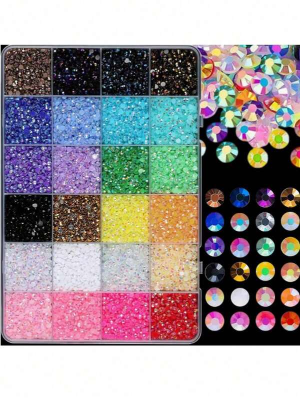 3 mm 4 mm 5 mm 24 färger DIY-akrylbox med strass i harts, lämplig för handgjorda smycken, glansiga blandfärgs-glitterkristaller, DIY ren handgjord diamantpyssel, klädrullar, glasvaror, skor, tyger, konst