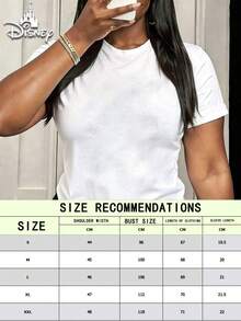 [Disney] Ladies' T-Shirt, Short-Sleeved With Double-Sided Pattern Design, Comfortable And Breathable, Suitable For Summer Leisure And Vacation. - 白色 - 查看 7