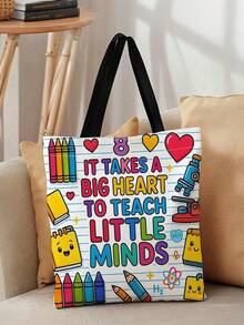 Teacher-Themed Printed Tote Bag-Large Capacity And Reusable; Suitable For Shopping, Commuting, Working On Campus, Outdoor Outings, And Classroom Use. - Multicolor - View 8
