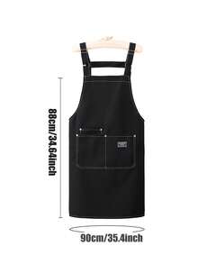 1pc Premium Canvas Kitchen Apron (Black), Adjustable Shoulder Strap Apron, Double Shoulder Strap Apron, Unisex, With 2 Large Pockets And 1 Small Pocket, Suitable For Chef Cooking, Gardening, BBQ, Cafe, Painting, Baking, Hairdressing And Nail Art - A - View 3