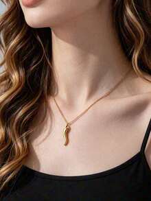 1pc Fashionable Personalized Chili Pepper Pendant Necklace, Stainless Steel Pendant With Stainless Steel Chain, Suitable For Women's Summer Vacation Jewelry - Chili Necklace - View 3
