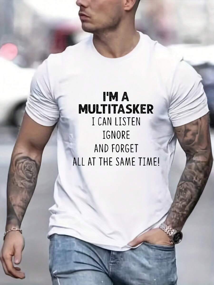 European And American Fashion Men's Novelty Letter Design T Shirt - 白色 - 查看 1