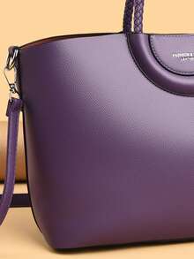 Conjunto de bolsas tote a juego para madre e hija de gran capacidad, bolso de hombro para mujer, bolso de mano de viaje casual y de moda, material PU, bolso principal - Morado - Ver 8