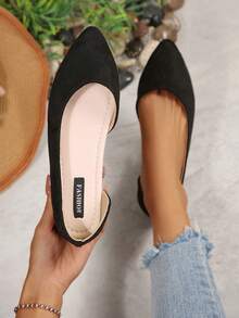 Women French Low Vamp Cutout Flat Shoes - Black - View 1