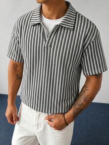 男士條紋短袖休閒百搭 Polo 衫 - 白色 - 查看 8