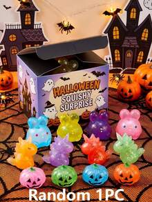 Halloween Blind Box Squishy Toy, 1 Random Piece, Cute Semi-Transparent Pumpkin Unicorn Rabbit, Stress Relief Fidget Toy, Kids Style, Spooky Party Favor, Halloween Gift Bag Filler, Novelty Gift - Multicolor - View 3