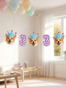 6/12/18pc Custom Dog Cat Photo Birthday Banner, Personalized Pet Face Garland, Puppy Party Decoration, Dog Birthday Banner With Age Numbers Birthday,Personalized Gifts - Multicolor - View 3