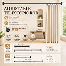 1 Juego de Barra de Cortina Telescópica Ajustable, Barra de Tensión sin Taladro, Adecuada para Cortinas Ligeras; El Estilo A es un Diseño de Barra de 2 Secciones, el Estilo Universal es un Diseño de Barra de 3 Secciones, Resistente y Estable, Adecuada para Ventanas, Puertas, Baños y Decoración del Hogar - Negro - Ver 2