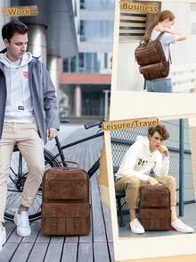 NEWHEY Professional Look Men's 15.6 Inch Computer Backpack, Travel Backpack With Headphone Port, PU Backpack, Men's Fashion Handbag, Work, Travel, College - Brown - View 6