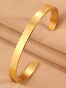 1PC Men's Fashion Stainless Steel 8MM Wide Open Cuff Bracelet - Yellow Gold - View 2