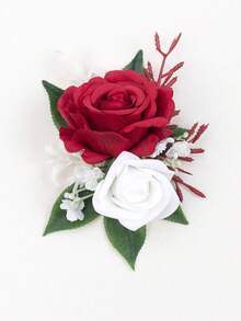 1Pc Artificial Rose Boutonniere For Groom, Men's Accessory For Wedding, Prom, Anniversary, Formal Event - Multicolor - View 13