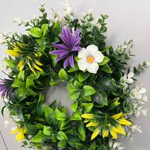Artificial Plant Wreath For Door Decoration, Faux Decorative Wreath, Christmas Holiday Decoration Wreath, Green Foliage Leaf Wreath - H1 - View 2