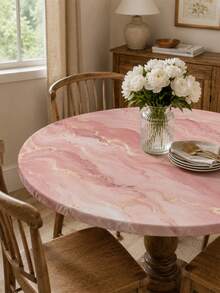 1 pièce Nappe élastique en marbre rose et or, nappe ronde minimaliste en spandex, motif texture dorée, ajustement serré, lavable, réutilisable, protecteur de table à manger antidérapant, convient pour la table à manger, la fête de vacances, la décoration de la maison, le banquet, l'utilisation quotidienne - Multicolore - Voir 3