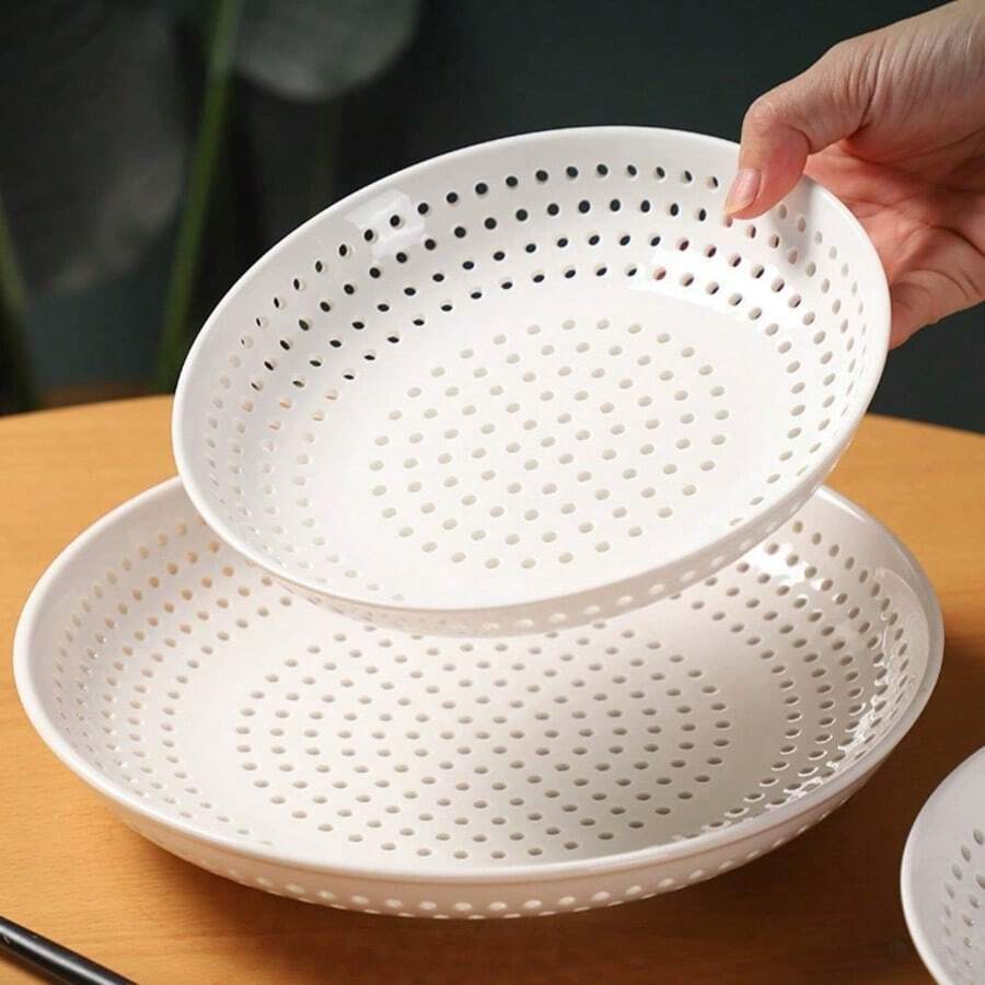 1 buah Baki Kukus Berlubang Minimalis Putih, Piring Pengering Bulat Kreatif untuk Penggunaan di Rumah, Cocok untuk Mencuci dan Mengeringkan Buah dan Sayuran, Tahan Panas, Aman untuk Microwave, untuk Mengukus Pangsit, Bakpao, Aneka Masakan, Piring Kreatif, Penolong Hebat untuk Rumah dan Dapur