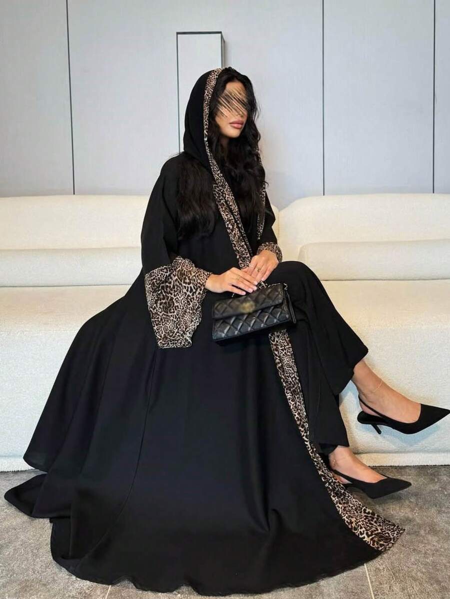 Robe ouverte imprimé léopard avec foulard assorti - Multicolore - Voir 1