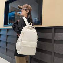 Large Capacity Solid Color Men's Backpack, Fashionable Minimalist Travel Bag, Suitable For Daily Casual Use, Japanese School Style Commuter Backpack - White - View 5