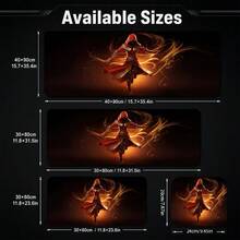 Red Cloak Hooded Mage Golden Flame Large Gaming Desk Mat, Dark Background Magic Character Print Non-Slip Rubber Extended Mouse Pad, Waterproof Long Keyboard Pad, Gaming Computer Desktop Decoration - View 5