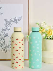 Botol Minum Portabel Berinsulasi dengan Lapisan Karet, Ukuran 500ml/16.9oz, Bentuk Mini Pita Stainless Steel + Motif Ceri, Cocok untuk Penggunaan di Rumah dan Olahraga Luar Ruangan, Hadiah Sempurna untuk Keluarga dan Teman yang Kembali ke Sekolah - MultiWarna - View 11