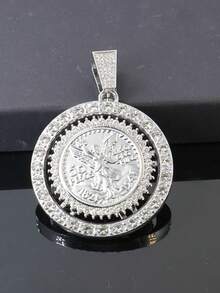 Rhinestone Cuban Chain With Mexican 50 Pesos Angel Coin Pendant, Hip Hop Shiny Crystal Necklace, Unisex - Rotating Angel Pendant Necklace - View 8