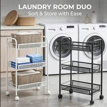 1PC 3-Tier Storage Trolley Cart On Wheels Kitchen Bathroom Laundry Narrow Space Rack Bathroom Decor Summer Black - Black - View 9