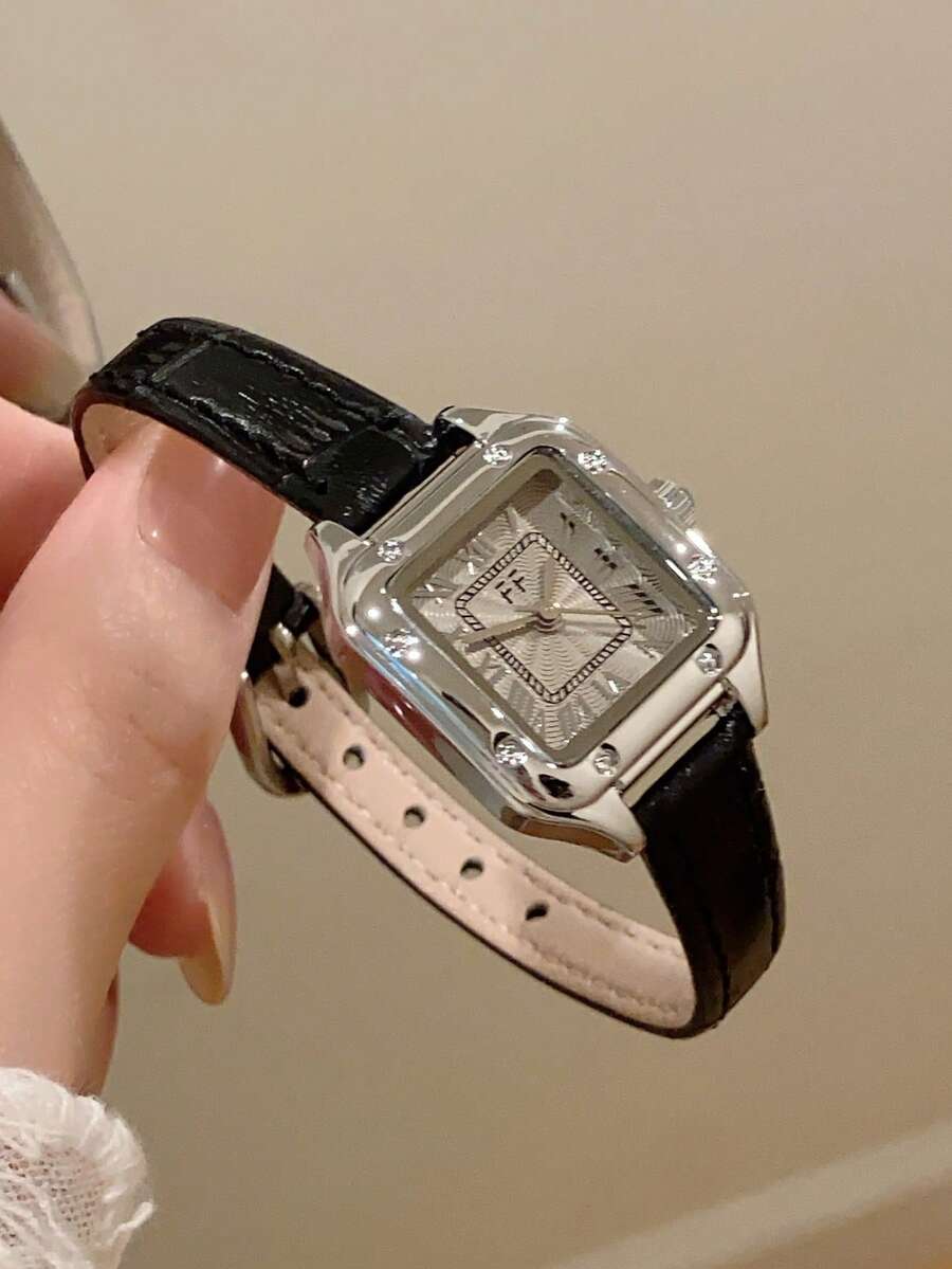1件女款橢圓羅馬數字休閒優雅石英手錶,適合日常佩戴 - 黑色 - 查看 1