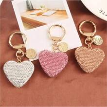 1pc Full Rhinestone Heart-Shaped Keychain, Women's Handbag Pendant, Solid Color Crystal Key Ring, Couple Heart-Shaped Keychain - View 4