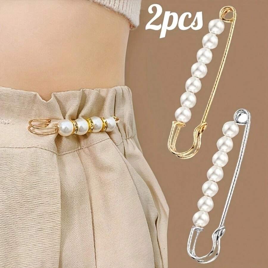 Elegant Plastic-Inlaid Faux Pearl Shawl Clasp, Versatile Belt Buckle, Secure Scarf Pin, Sweater Clasp, And Ladies' Scarf Buckle, Suitable For Everyday Wear In All Seasons