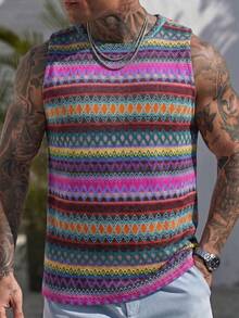 Camiseta sin mangas de cuello redondo para hombre, estilo Old Money casual de verano con contraste de color - Púrpura malva - Ver 1