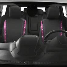 9/4pcs Shiny Rhinestone Faux Leather Car Seat Covers, Sequin Crystal Design, Women's Style, Compatible With Airbags, Suitable For Sedan, SUV And Minivan, Full Set For Seats And Headrests - Style a - View 6