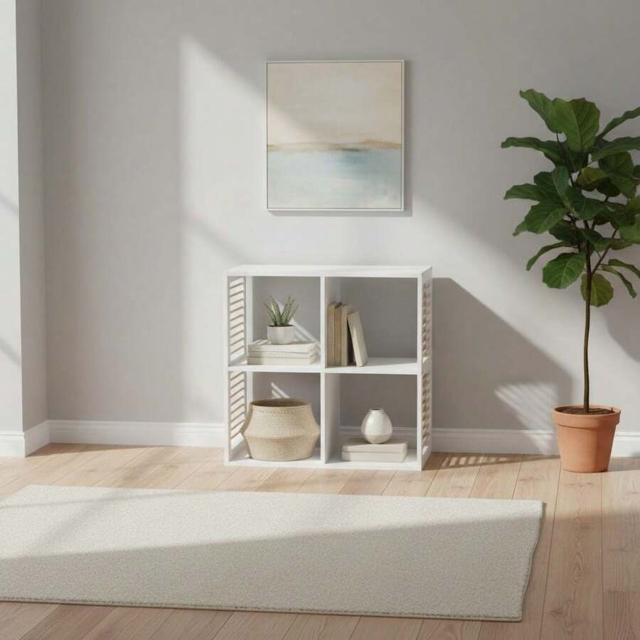 KIWI MOBLEKIT | Wooden Shelves For Storage And Decoration, Cube Or Rectangular Models With Door Or Drawer Options, Modern Auxiliary Furniture For Living Room, Bedroom Or Office - 四格書架 60x29.5x59 公分 白色 - 查看 1