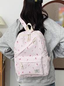 3件組時尚學院風波點/花卉圖案背包套裝，包含背包、便當袋與筆袋，附筆電隔層、可調節肩帶、多口袋大容量，多功能書包套裝，適合女生/青少年/大學生/畢業生日常使用/度假/旅行/開學 - 粉色 - 查看 7