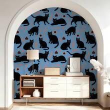 1 Rollo de Papel Tapiz Autoadhesivo de Gato Azul y Negro - Despegable y Adhesivo, Papel Contacto Removible, 17.32 Pulgadas de Ancho. Adecuado para Sala de Estar, Dormitorio, Gabinete y Renovación de Estantería, Pegatina Decorativa de Pared Estética DIY - Gato azul - Ver 5