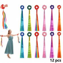 Rainbow Dance Ribbon, Elastic Dance Stick For Music Class, Christmas And Valentine's Day Handheld Rhythmic Tassel Dance Prop Gift, Multicolor Handheld Dance Wristband, Gymnastics Dance Ribbon - Multicolor - View 3