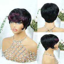 Natural Ombre 1B/27 Gradient Pixie Short Wig, Full Lace Human Hair Wig, 4 Inch Short Wig, Brazilian Remy Layered Wig, Short Pixie Wig, Human Hair Wig For Women, Burgundy 1B/99J Multicolor Lace Front Wig, Halloween And Christmas Costume - S1B/99J - 查看 7