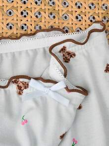 3pcs/Pack Women's Comfortable Soft Knitted Fabric Cute Print Frill Trim Mid-Waist Hipster Panties - Multicolor - View 7