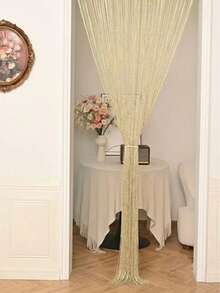 2pcs(Door Curtain + Hook And Loop) The Hook And Loop Is An Accessory Luxury Glittery Champagne Silk String Door Curtain - Sparkly Wedding Fringe Ceiling Hanging Decoration With Linear Divider Design - Elegant Wedding Backdrop, Room & Home Decor, Easy To Install - Multicolor - View 11