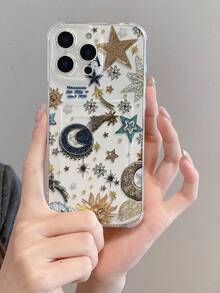 1 pieza Funda de teléfono TPU con ranura para tarjeta, patrón de pantalla completa de estrella, luna y sol, diseño creativo y personalizado, resistente a caídas, adecuada como regalo festivo, compatible con Apple 11 12 13 14 15 16pro/Promax/14 15 16plus/17/17pro, cubierta protectora de teléfono - Multicolor - Ver 5