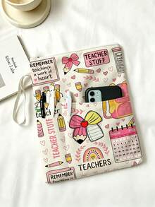 Bao sách họa tiết giáo viên có khóa kéo và nơ (11.02 x 8.66 inch) kèm tay cầm, dùng làm túi đựng sách hoặc bao bảo vệ máy đọc sách, thiết kế bảo vệ dày dặn, mềm xốp, phù hợp cho người yêu sách, quà tặng học sinh, dùng tại trường học, dịp lễ hoặc du lịch, đồ dùng thiết yếu tựu trường mùa khai giảng (cắt họa tiết ngẫu nhiên) - Nhiều màu - Xem 4