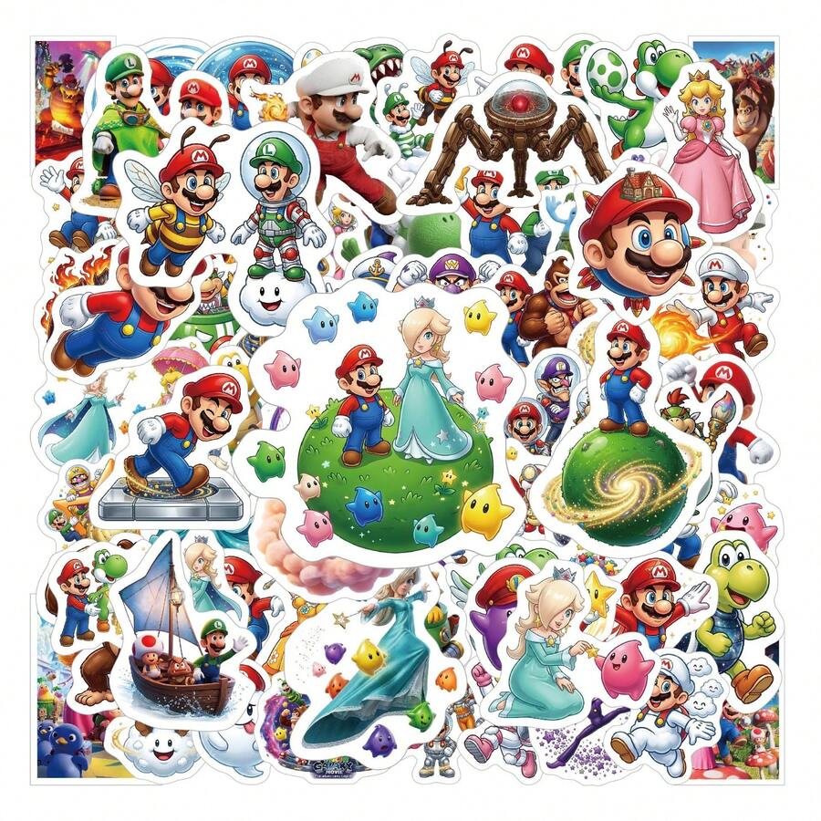 SUPER MARIO BROS. 100 قطعة ملصقات فيلم لامع مجرة جديدة 100 للحقائب والتزلج والدفاتر مقاومة للماء - متعدد الألوان - مشاهدة 1