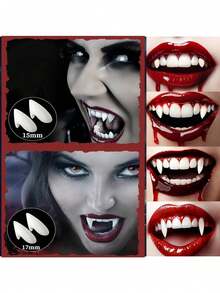 Vampire Fangs, Realistic Halloween Vampire Accessories, Halloween Fake Teeth, Unisex Vampire Costume Props, Halloween Party Makeup Outfit Decoration, Vampire Fangs, Simulated Halloween Vampire Accessories, Halloween Fake Teeth, Unisex Vampire Costume Props, Halloween Party Makeup Costume Small Gifts, Simulated Vampire Zombie Fangs, No Gum Damage, Reusable, Scary Style, Women's Halloween Party Costume Props - Multicolor - View 8