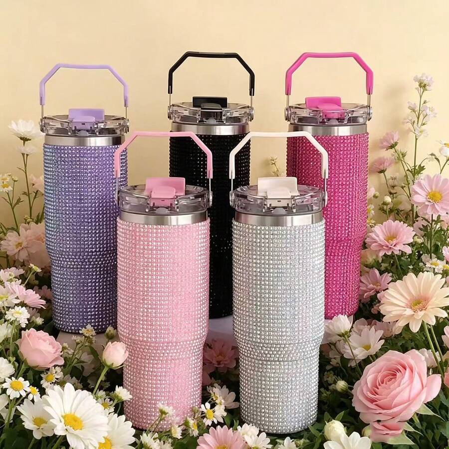 30oz Tumbler – Diamond Finish, Double Wall Vacuum Insulated Stainless Steel, Leakproof, Reusable, Coffee Mug, Water Bottle, Matcha Drinkware, US Local Shipping